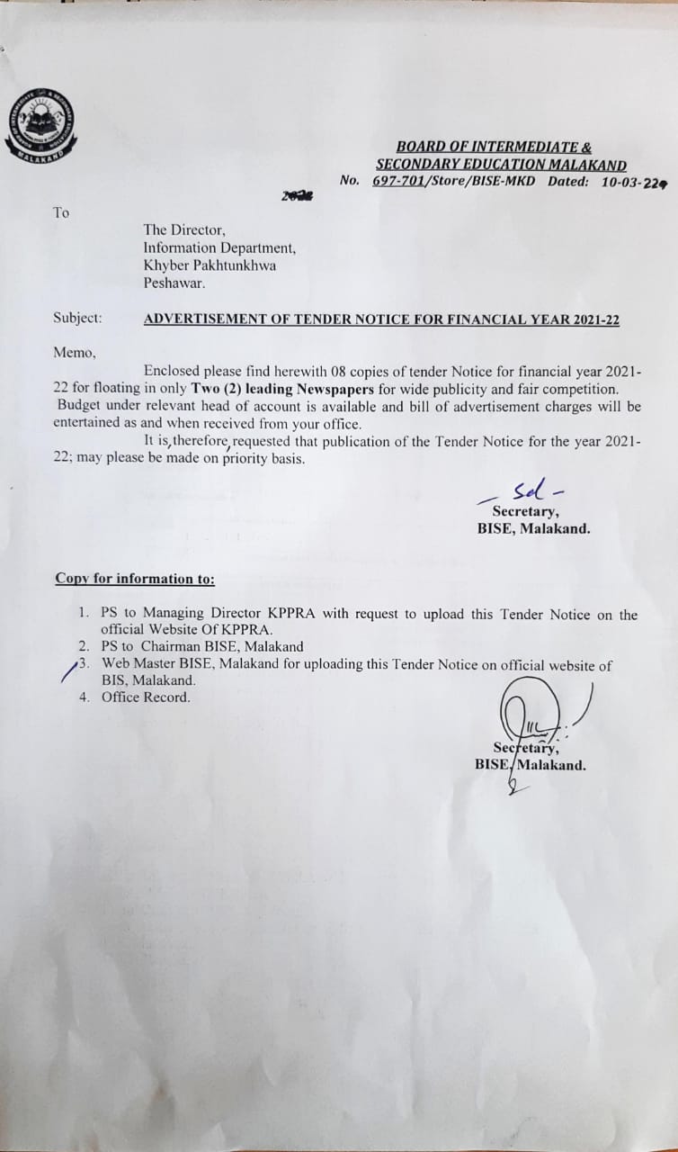 Advertisement of Tender Notice For Fin